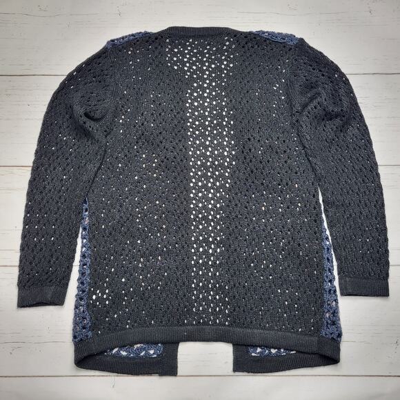 B Sharp Y2K Crochet Open Knit Cardigan Black Blue Geometric Mohair Large - Picture 3 of 8